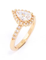 Gold Plated Classic Pear Cubic Zirconia Engagement Ring