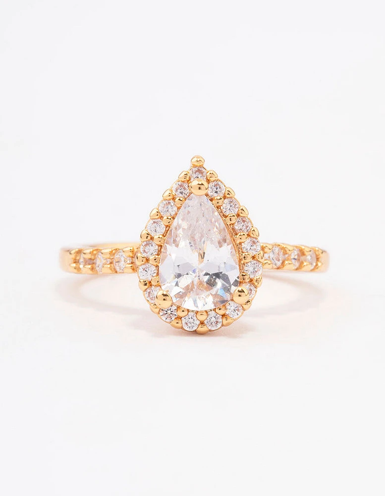 Gold Plated Classic Pear Cubic Zirconia Engagement Ring