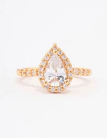 Gold Plated Classic Pear Cubic Zirconia Engagement Ring