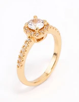 Gold Plated Mini Cushion Cubic Zirconia Engagement Ring