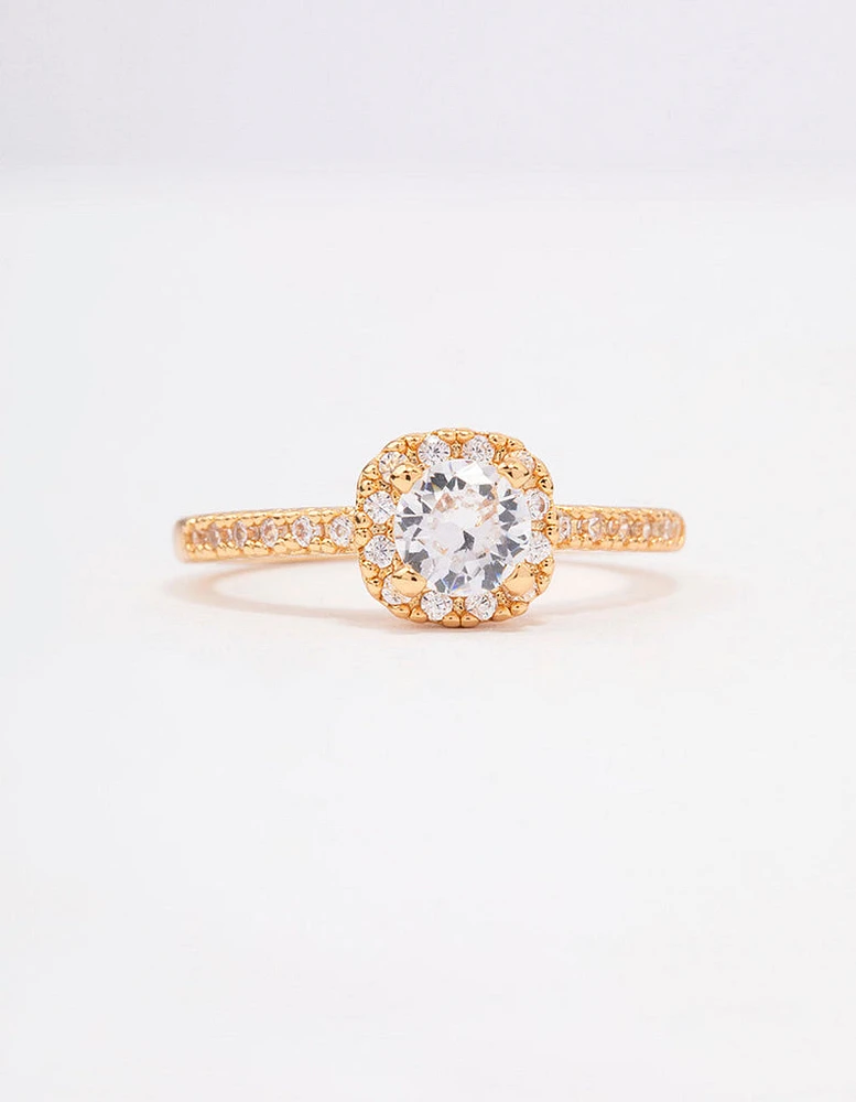 Gold Plated Mini Cushion Cubic Zirconia Engagement Ring