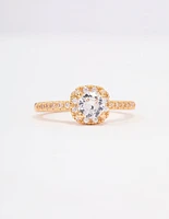 Gold Plated Mini Cushion Cubic Zirconia Engagement Ring