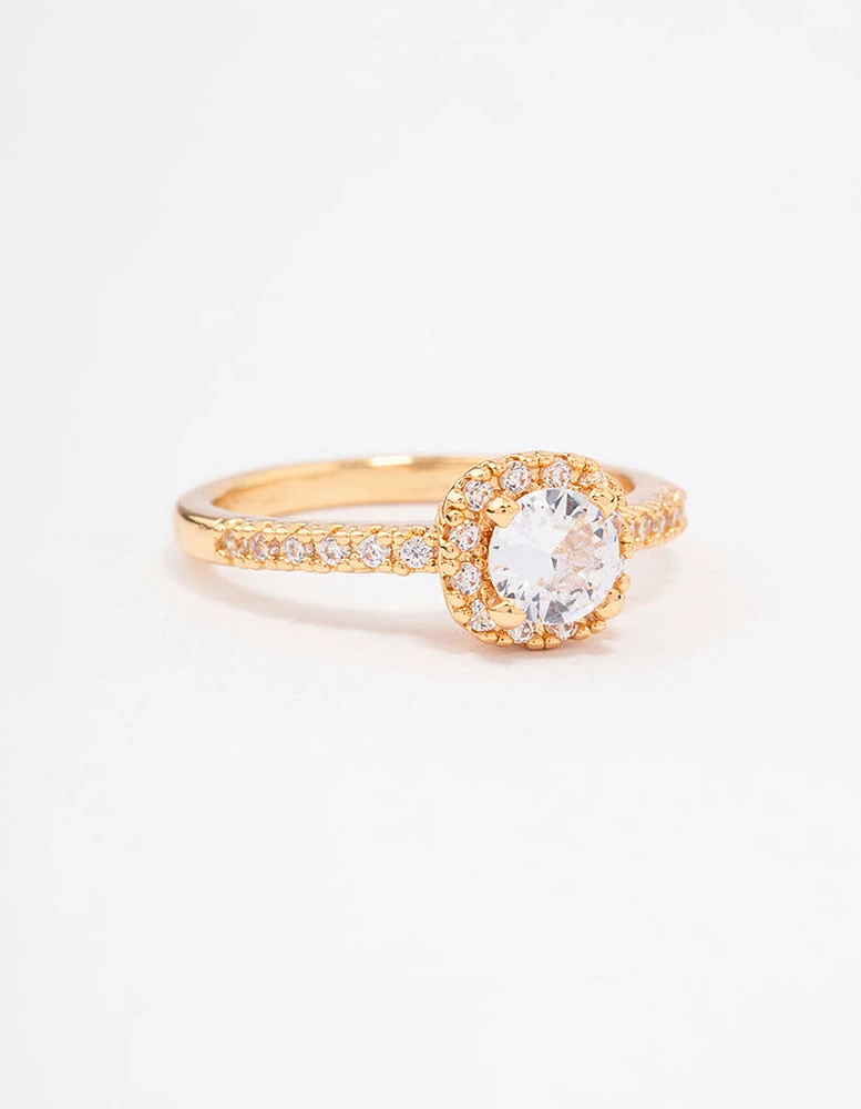 Gold Plated Mini Cushion Cubic Zirconia Engagement Ring