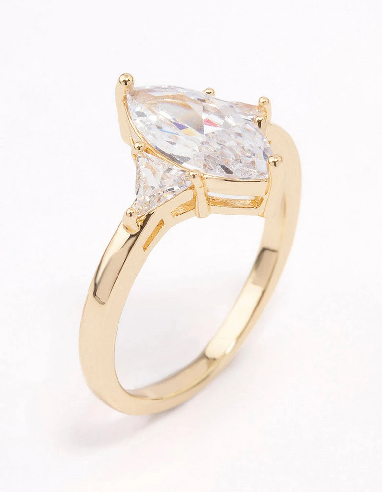 Gold Plated Precious Marquise Engagement Ring