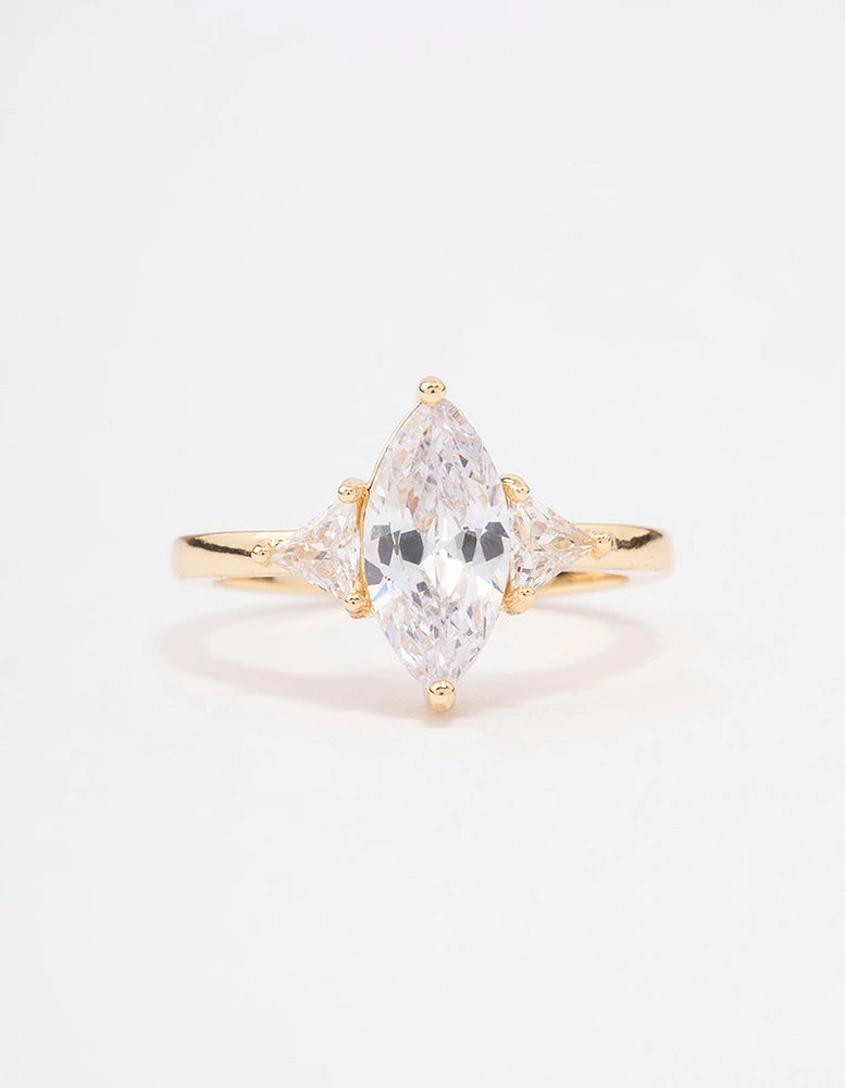 Gold Plated Precious Marquise Engagement Ring