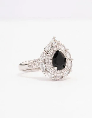 Black Flare Pear Cubic Zirconia Ring