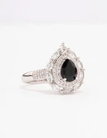 Black Flare Pear Cubic Zirconia Ring