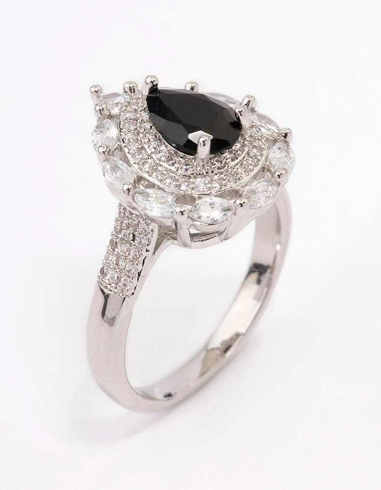 Black Flare Pear Cubic Zirconia Ring