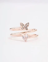 Rose Gold Plated Heart Butterfly Wrapped Ring