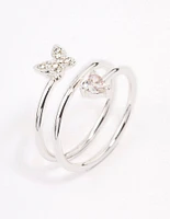 Silver Plated Heart Butterfly Wrapped Ring