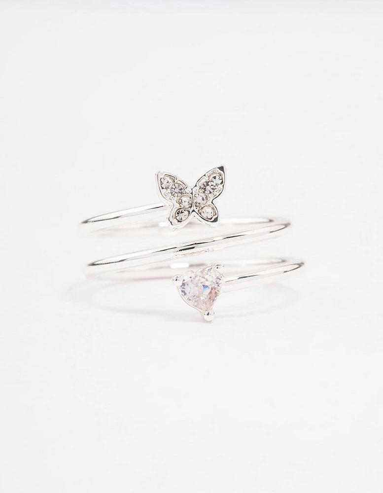 Silver Plated Heart Butterfly Wrapped Ring