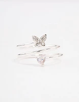 Silver Plated Heart Butterfly Wrapped Ring