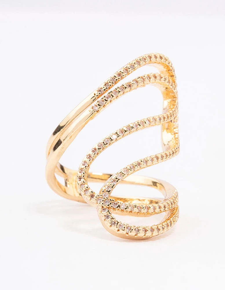 Gold Plated Lovely Ribbon Cubic Zirconia Cocktail Ring