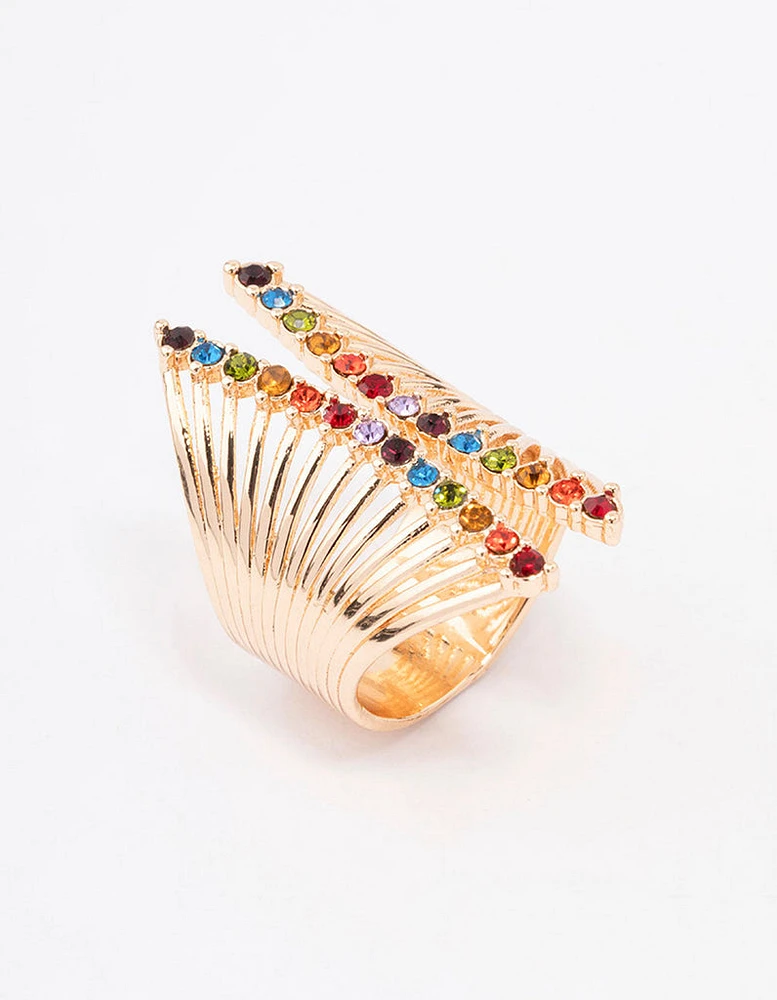 Gold Ribbed Cage Cocktail Ring