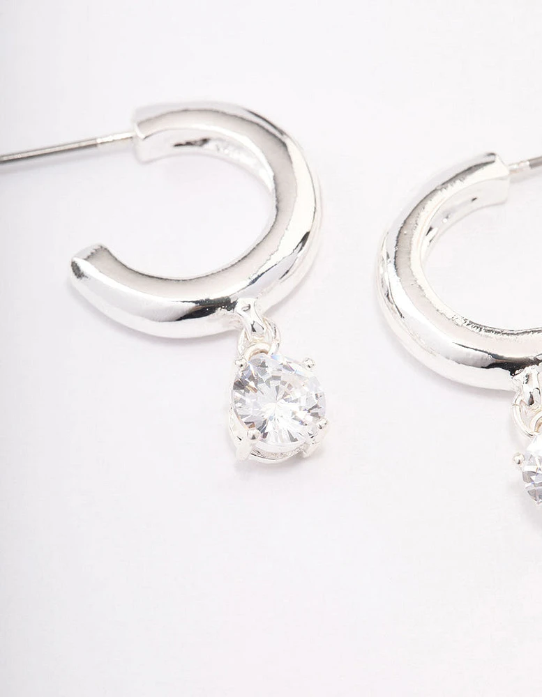 Silver Plated Cubic Zirconia Hoop Earrings