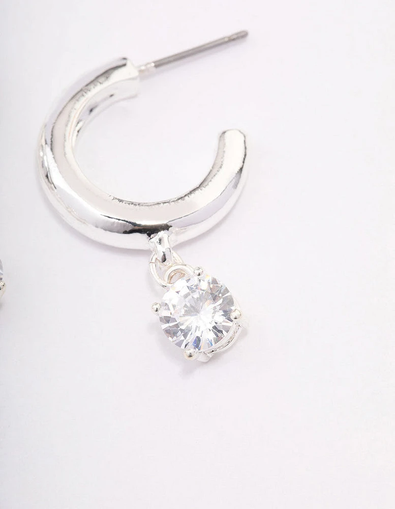 Silver Plated Cubic Zirconia Hoop Earrings