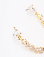 Gold Plated Double Cubic Zirconia Chain Stud Earrings
