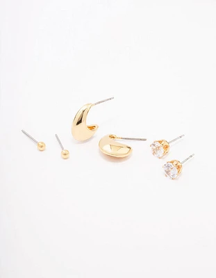 Gold Plated Tapered Hoop Earrings 3-Pack