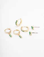 Gold Plated Baguette Stud & Huggie Earring Pack