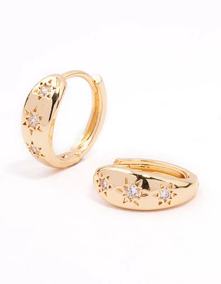 Gold Plated Cubic Zirconia Celestial Huggie Hoop Earrings