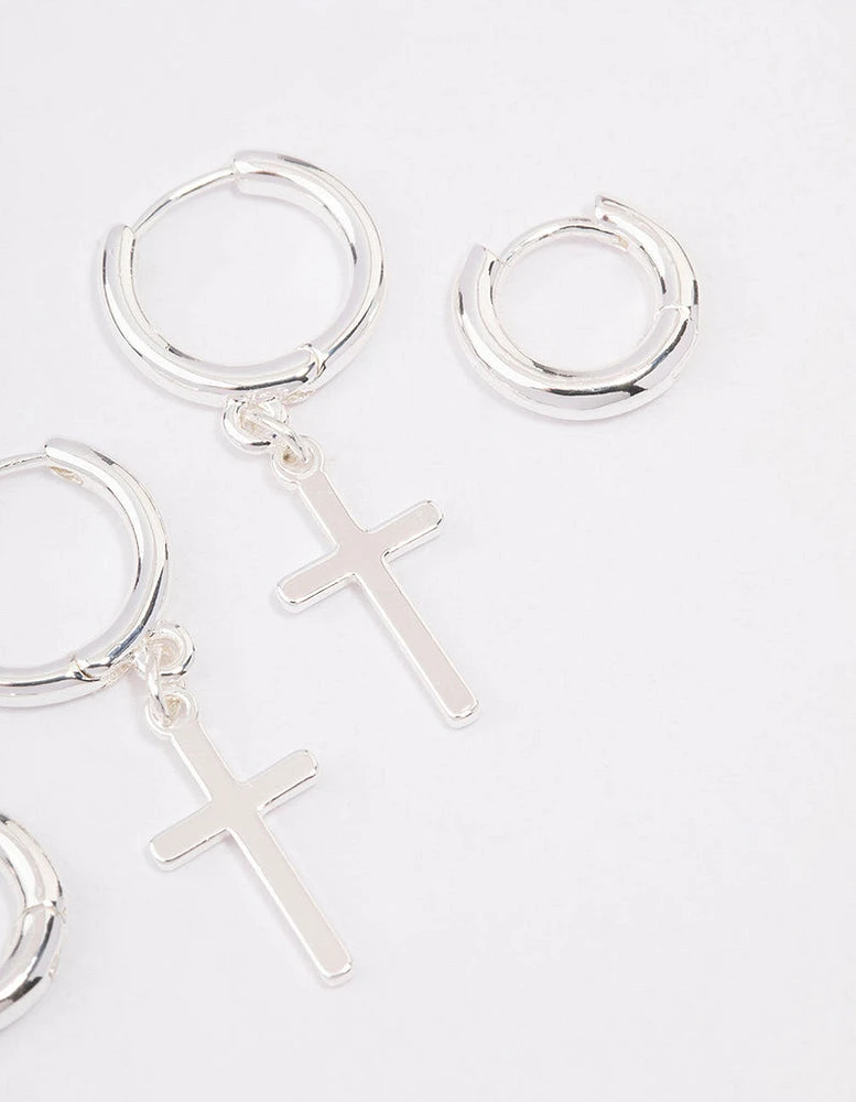 Silver Plated Cross Huggie Earring Pack