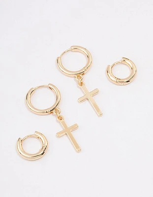 Gold Plated Cross Huggie Earring Pack