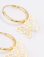 Gold Plated Filigree Butterfly Hoop Earrings