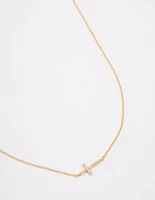 Gold Plated Diamante Cross Fine Pendant Necklace