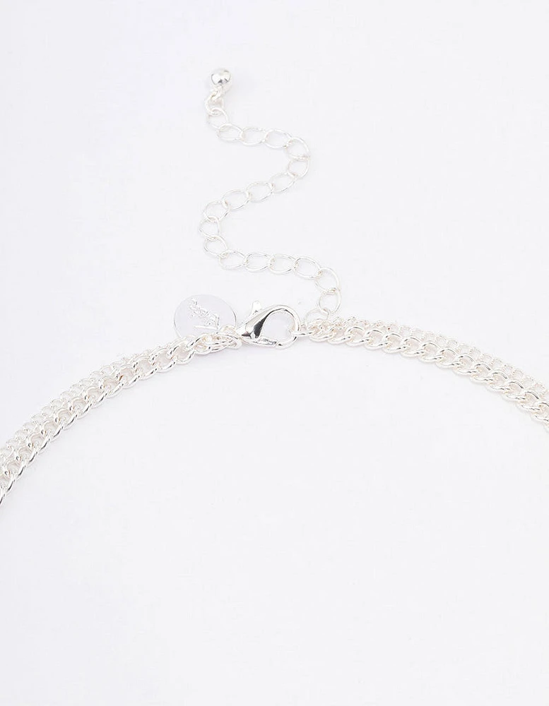 Silver Plated Diamante Cross Layered Curb Necklace