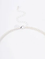 Silver Plated Diamante Cross Layered Curb Necklace