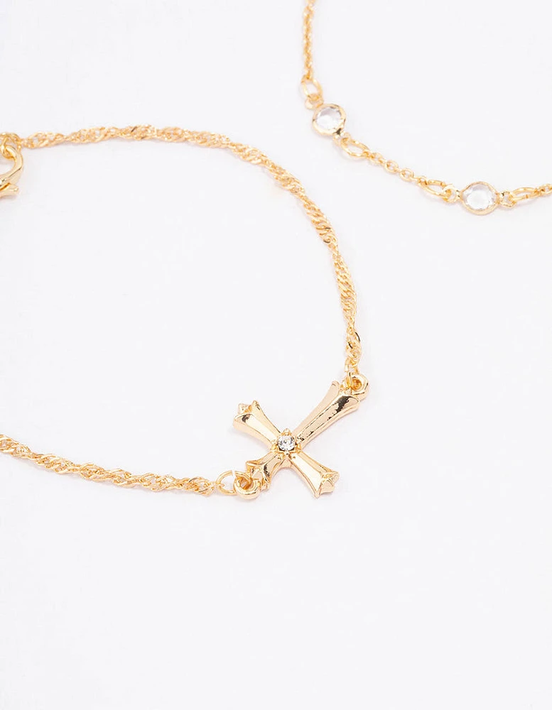 Gold Plated Diamante Cross Twisted Bracelet