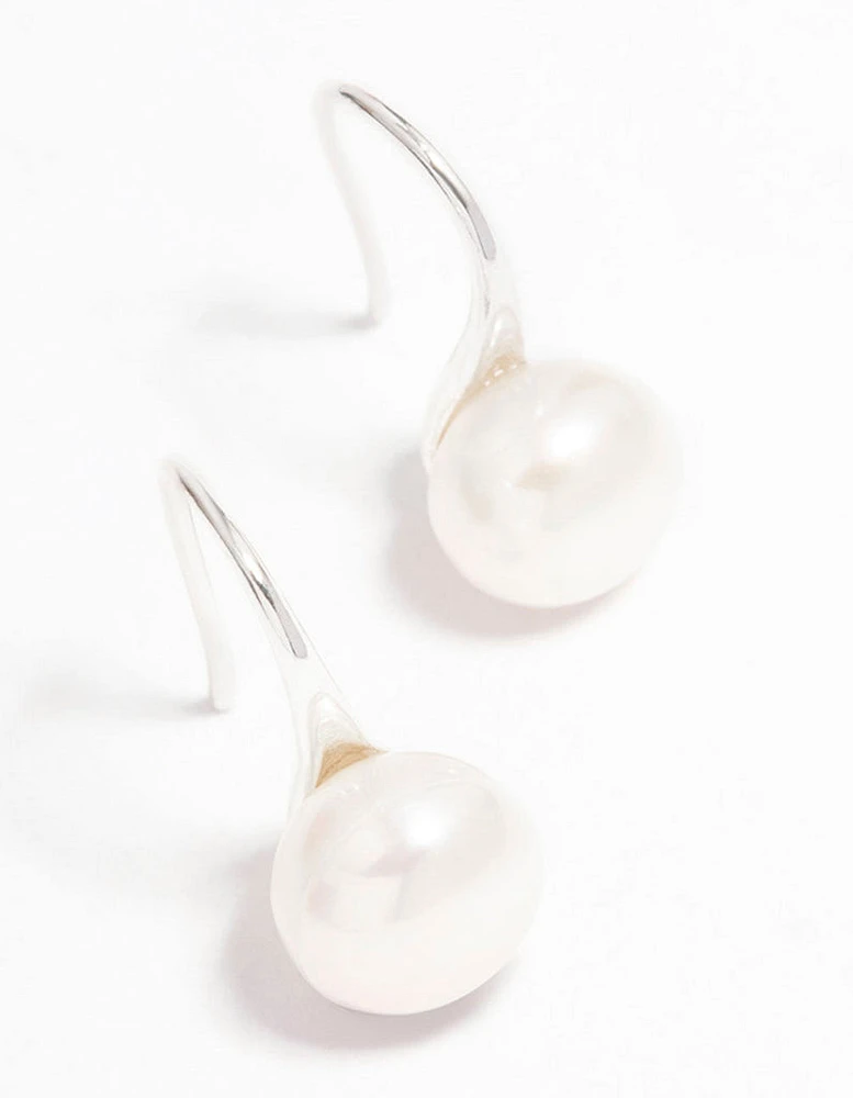 Silver Plated Freshwater Pearl Small Hook Drop Earrings