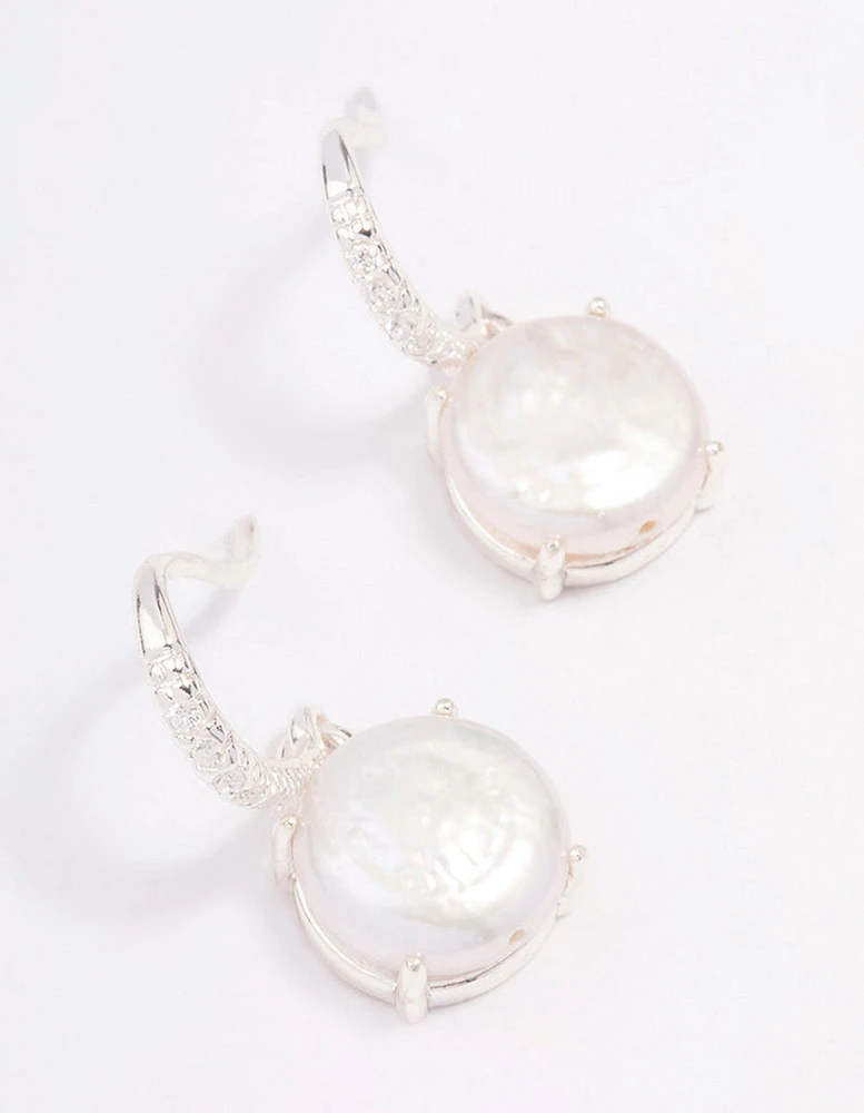 Silver Plated Cubic Zirconia & Freshwater Pearl Hook Drop Earrings