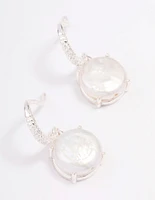 Silver Plated Cubic Zirconia & Freshwater Pearl Hook Drop Earrings