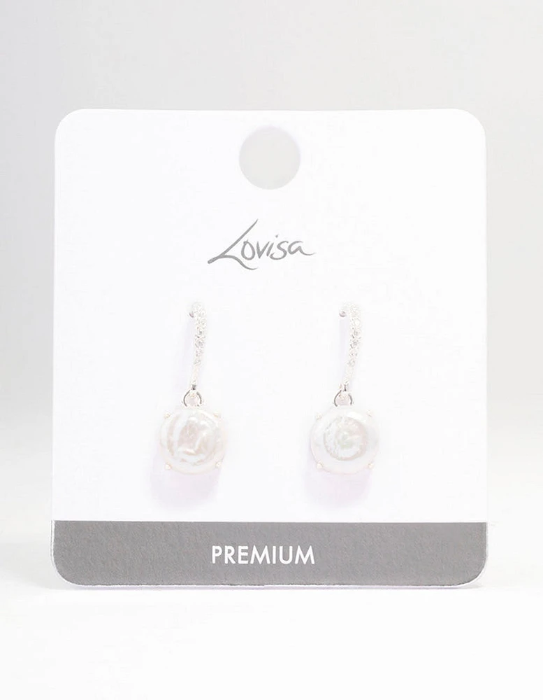 Silver Plated Cubic Zirconia & Freshwater Pearl Hook Drop Earrings