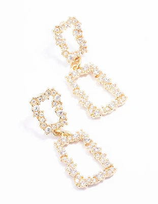 Gold Plated Rectangle Cubic Zirconia Cluster Drop Earrings