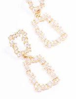Gold Plated Rectangle Cubic Zirconia Cluster Drop Earrings