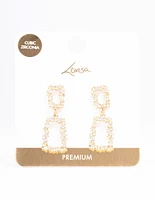 Gold Plated Rectangle Cubic Zirconia Cluster Drop Earrings