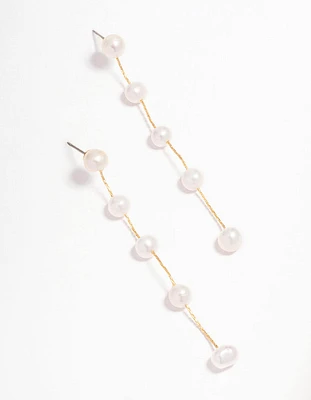 Gold Plated Freshwater Pearl Long Drop Earrings
