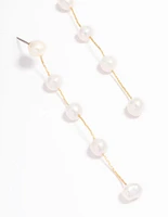 Gold Plated Freshwater Pearl Long Drop Earrings