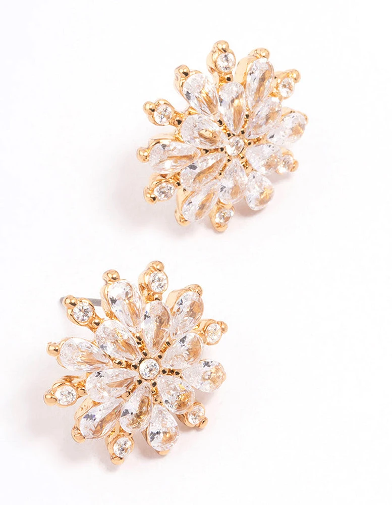 Gold Plated Large Round Floral Stud Earrings