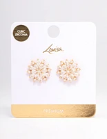 Gold Plated Large Round Floral Stud Earrings