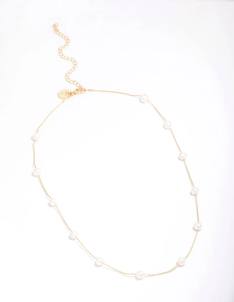 Gold Plated Freshwater Pearl Dotted Fine Short Necklace