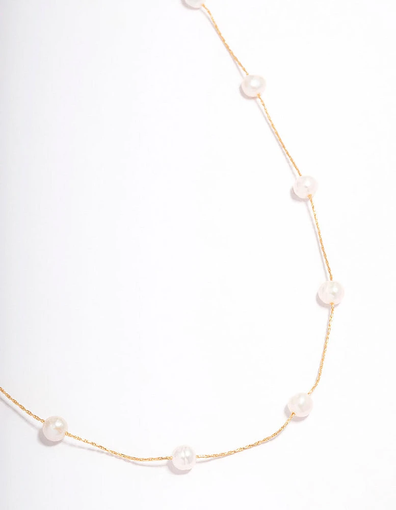 Gold Plated Freshwater Pearl Dotted Fine Short Necklace