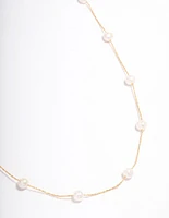 Gold Plated Freshwater Pearl Dotted Fine Short Necklace