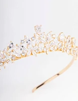 Gold Cubic Zirconia Mixed Marquise Floral Hair Crown
