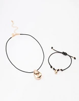 Gold Cord Teardrop Necklace & Bracelet Jewellery Set