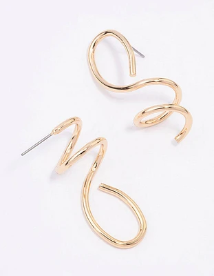 Gold Mixed Irregular Spiral Drop Earrings