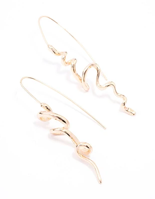 Gold Twisted Spiral Drop Earrings