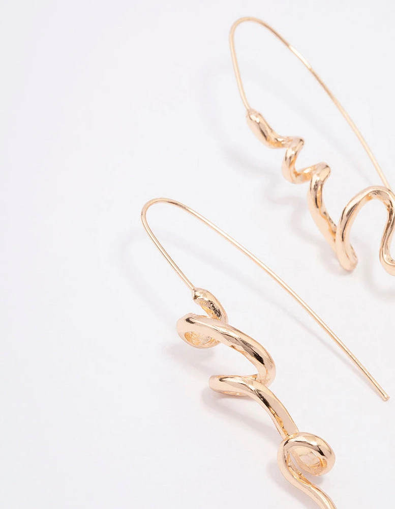 Gold Twisted Spiral Drop Earrings